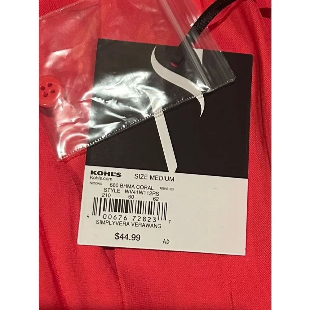 Simply Vera Vera Wang Shirred Tie Neck Short Sleeve Blouse Medium NWT